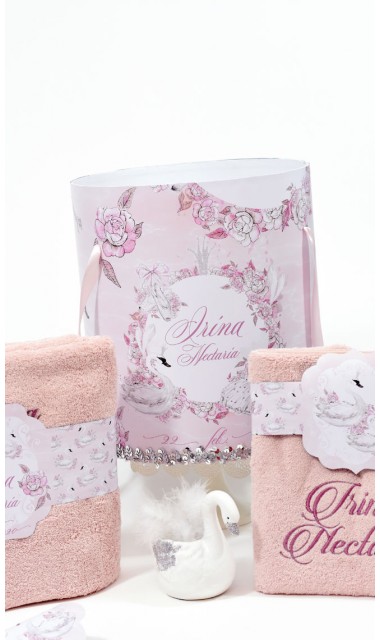 Trusou de botez cu lebede si motive florale personalizat pentru fete, Lebada alba 8